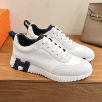 Hermes Bouncing Sneakers Unisex Calfskin and Suede In White/Navy Blue