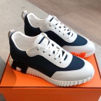 Hermes Bouncing Sneakers Unisex Canvas and Calfskin In White/Blue
