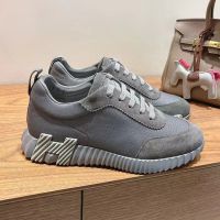 Hermes Bouncing Sneakers Unisex Canvas and Suede In Grey