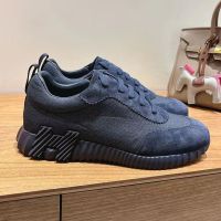 Hermes Bouncing Sneakers Unisex Canvas and Suede In Navy Blue