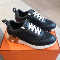 Hermes Bouncing Sneakers Unisex Crochet Knit and Grained Calfskin In Black