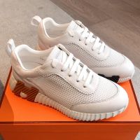 Hermes Bouncing Sneakers Unisex Crochet Knit and Grained Calfskin In White