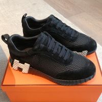 Hermes Bouncing Sneakers Unisex Crochet Knit and Suede In Black