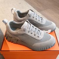 Hermes Bouncing Sneakers Unisex Crochet Knit and Suede In Grey