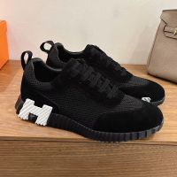 Hermes Bouncing Sneakers Unisex Mesh and Suede In Black
