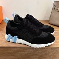 Hermes Bouncing Sneakers Unisex Mesh and Suede In Black/Blue