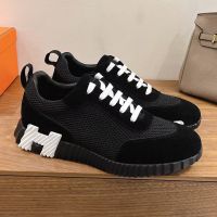 Hermes Bouncing Sneakers Unisex Mesh and Suede In Black/White