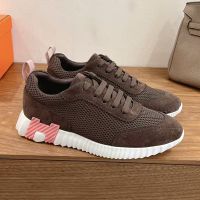 Hermes Bouncing Sneakers Unisex Mesh and Suede In Coffee