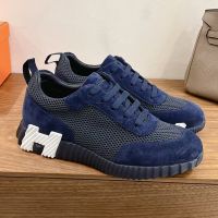 Hermes Bouncing Sneakers Unisex Mesh and Suede In Navy Blue