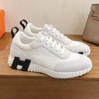 Hermes Bouncing Sneakers Unisex Mesh and Suede In White/Black