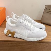 Hermes Bouncing Sneakers Unisex Mesh and Suede In White/Brown