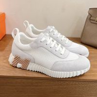Hermes Bouncing Sneakers Unisex Mesh and Suede In White/Grey