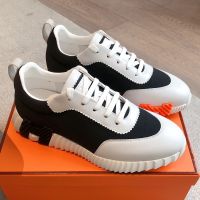 Hermes Bouncing Sneakers Unisex Ripstop Fabric and Calfskin In White/Black