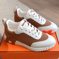 Hermes Bouncing Sneakers Unisex Ripstop Fabric and Calfskin In White/Brown