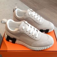 Hermes Bouncing Sneakers Unisex Textured Mesh and Suede In Beige