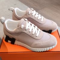 Hermes Bouncing Sneakers Unisex Textured Mesh and Suede In Beige/Grey