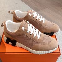 Hermes Bouncing Sneakers Unisex Textured Mesh and Suede In Camel