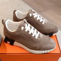 Hermes Bouncing Sneakers Unisex Textured Mesh and Suede In Coffee