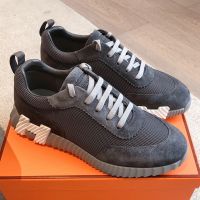 Hermes Bouncing Sneakers Unisex Textured Mesh and Suede In Dark Grey