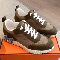 Hermes Bouncing Sneakers Unisex Textured Mesh and Suede In Green