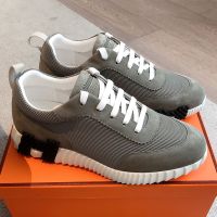 Hermes Bouncing Sneakers Unisex Textured Mesh and Suede In Grey