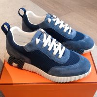 Hermes Bouncing Sneakers Unisex Textured Mesh and Suede In Navy Blue