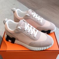 Hermes Bouncing Sneakers Unisex Textured Mesh and Suede In Pink