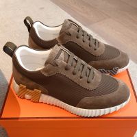 Hermes Bouncing Sneakers Unisex Textured Mesh and Suede In Taupe