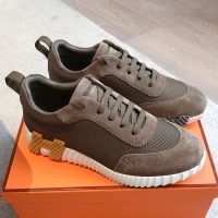 Hermes Bouncing Sneakers Unisex Textured Mesh and Suede In Taupe/Brown