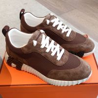 Hermes Bouncing Sneakers Unisex Textured Mesh and Suede In Taupe/White