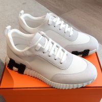 Hermes Bouncing Sneakers Unisex Textured Mesh and Suede In White