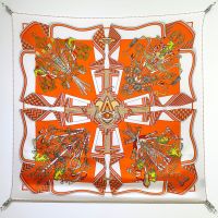 Hermes Bouquets Sellier Scarf 90 In Orange