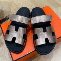 Hermes Chypre Slides Women Calfskin In Silver