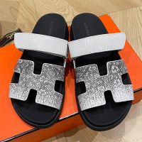 Hermes Chypre Slides Women Crocodile Leather In White/Black