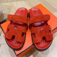 Hermes Chypre Slides Women Tufted Suede In Red