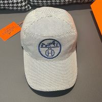 Hermes Classic Logo Embroidered Baseball Cap Canvas In White