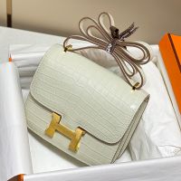 Hermes Constance Bag Alligator Leather Gold Hardware In Beige