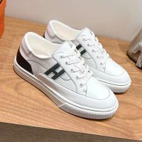Hermes Deep Sneakers Unisex Calfskin In White
