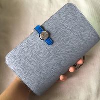Hermes Dogon Duo Wallet Color Blocking Togo Leather Palladium Hardware In Sky Blue/Blue