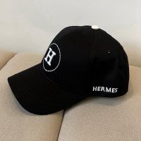 Hermes Embroidered H Logo Baseball Cap Cotton In Black