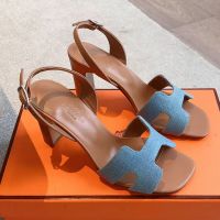 Hermes Eternite Sandals Women Denim and Calfskin In Blue