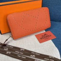 Hermes Evelyne Wallet Togo Leather Palladium Hardware In Orange