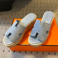 Hermes Eze 30 Slides Women Suede In Blue