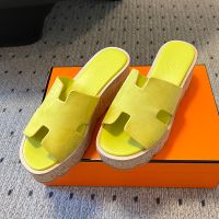 Hermes Eze 30 Slides Women Suede In Lemon