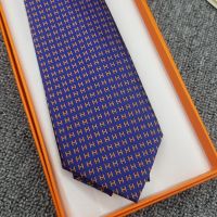 Hermes Faconnee H Bicolore Tie In Blue
