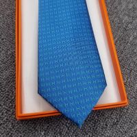 Hermes Faconnee H Bicolore Tie In Blue