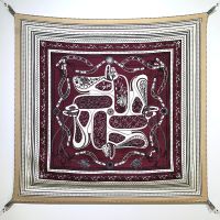 Hermes Festival des Amazones Bandana Scarf 90 In Burgundy