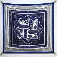Hermes Festival des Amazones Bandana Scarf 90 In Navy Blue
