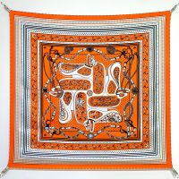 Hermes Festival des Amazones Bandana Scarf 90 In Orange