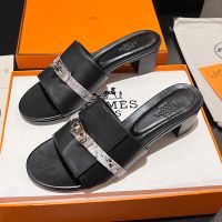 Hermes Gigi 50 Slides Women Calfskin In Black